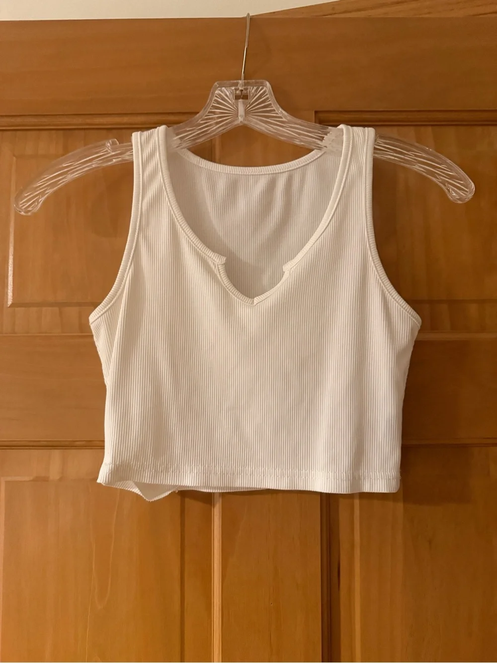 SHEIN White Ribbed V-Notch Cropped Tank Top